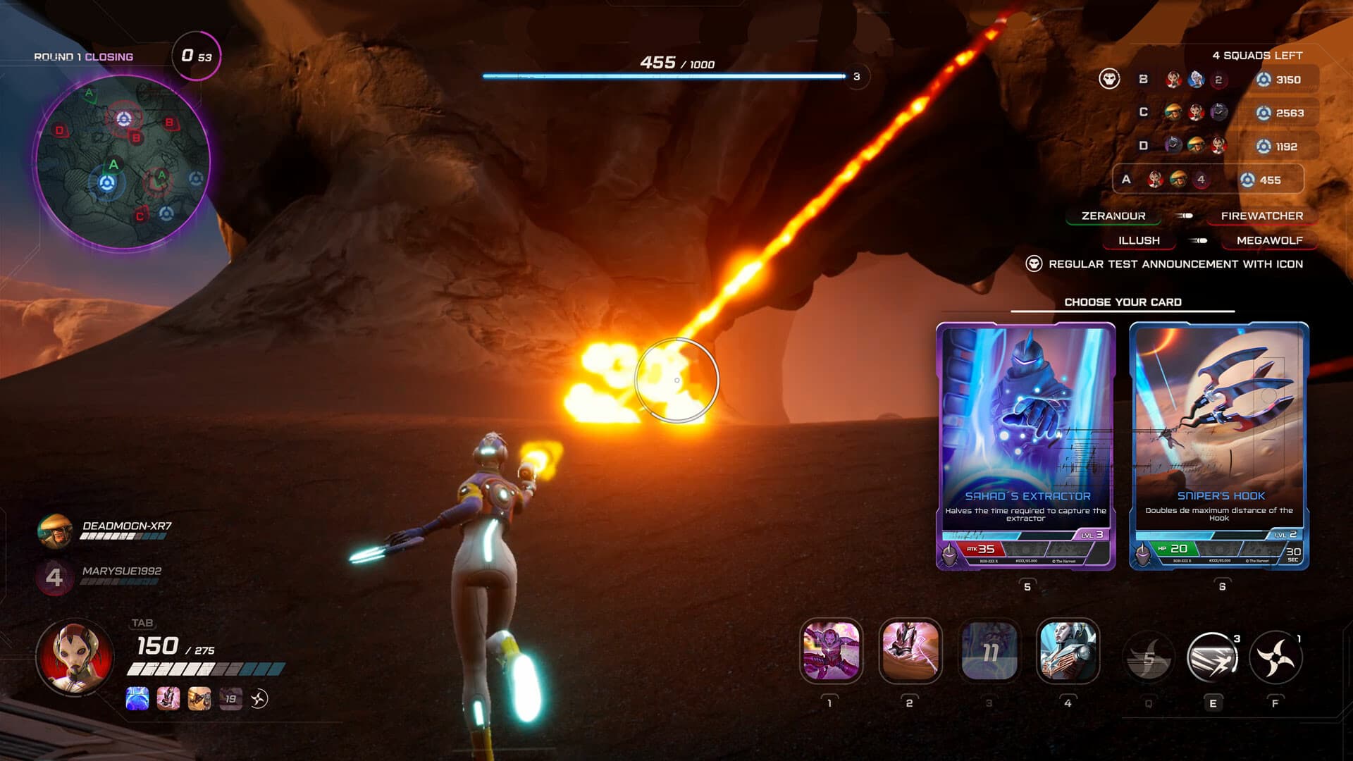 The Harvest: a player character runs toward an explosion while choosing an ability card